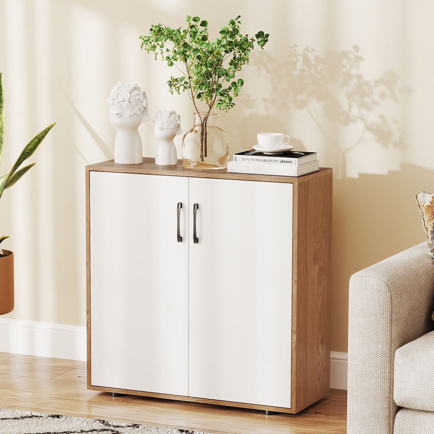 2-Door Storage Cabinet, Credenza Buffet Cabinet with 5-Postition Adjustable Shelf
