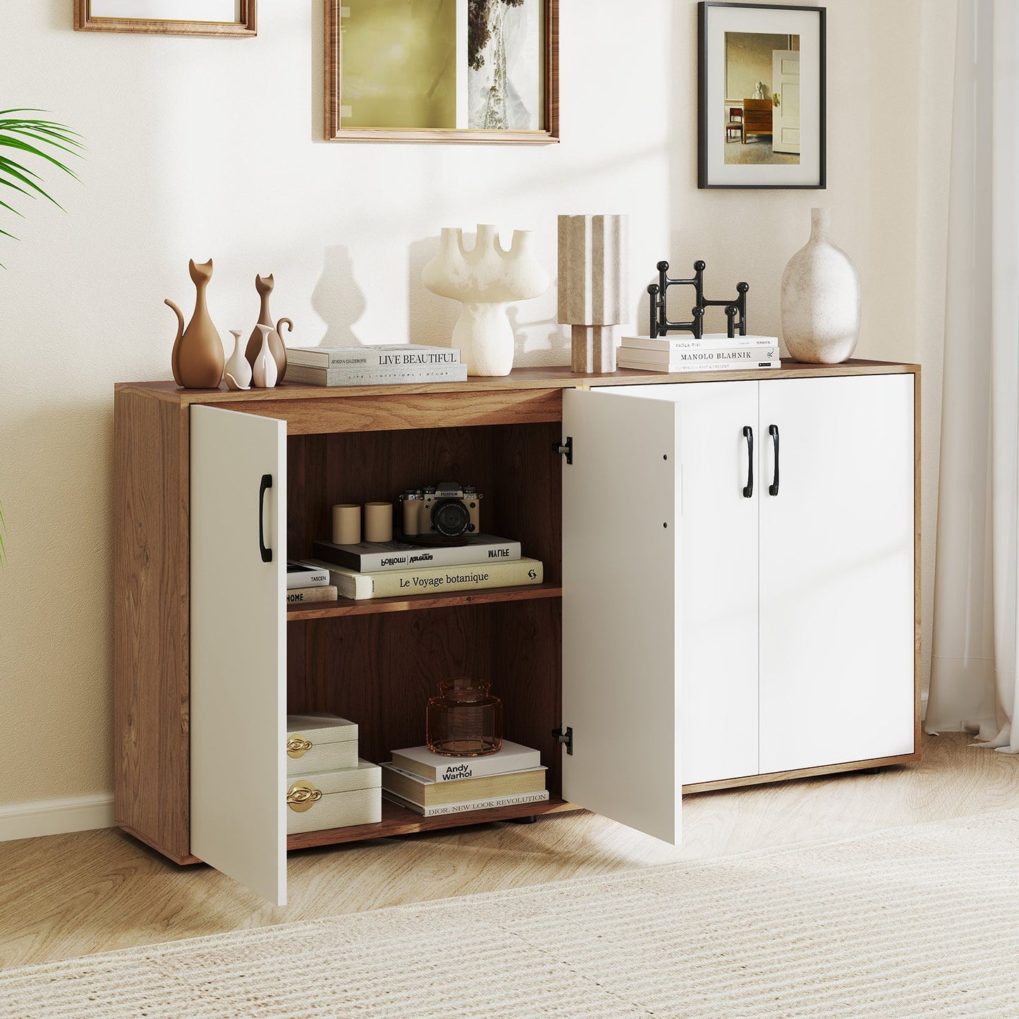 2-Door Storage Cabinet, Credenza Buffet Cabinet with 5-Postition Adjustable Shelf