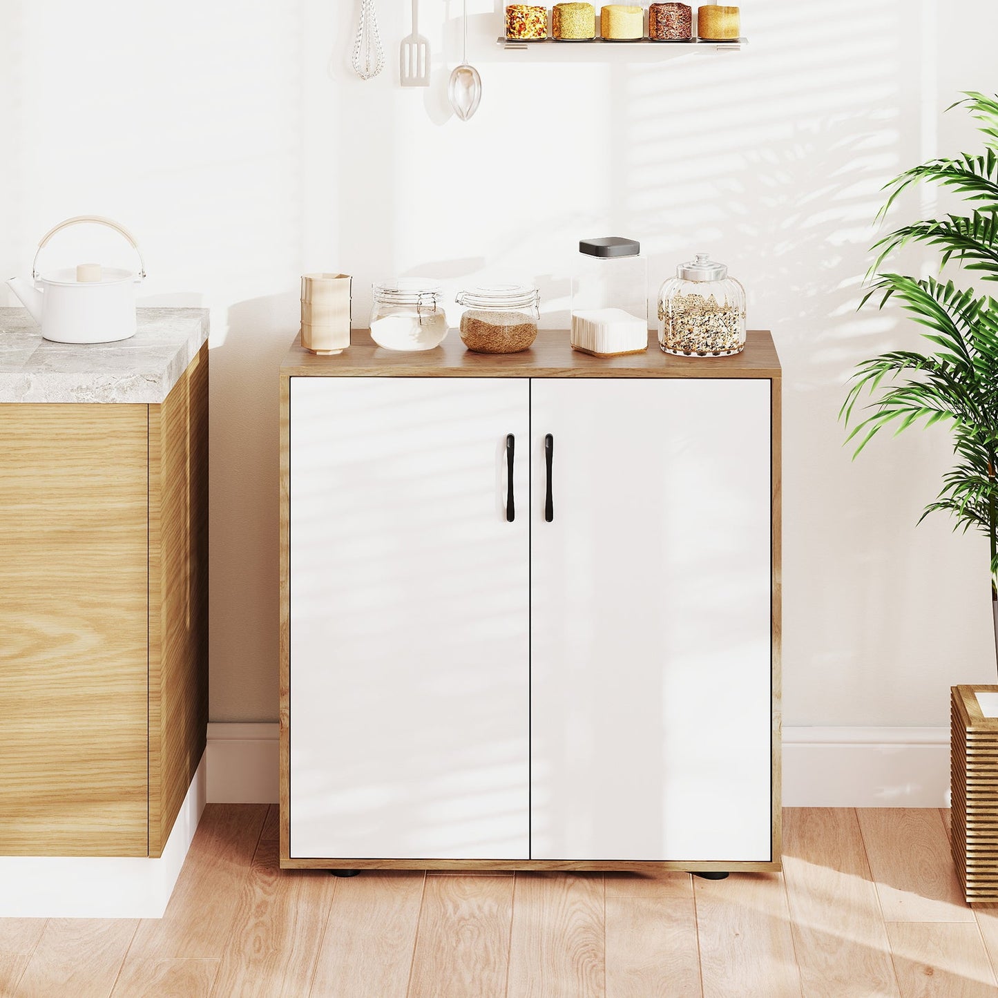 2-Door Storage Cabinet, Credenza Buffet Cabinet with 5-Postition Adjustable Shelf
