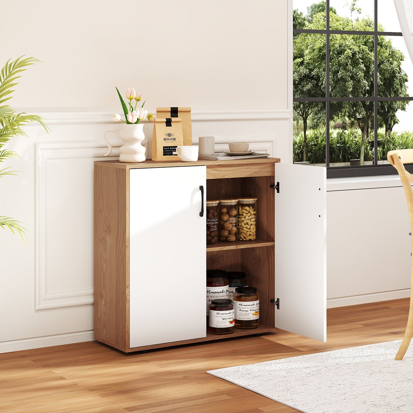 2-Door Storage Cabinet, Credenza Buffet Cabinet with 5-Postition Adjustable Shelf