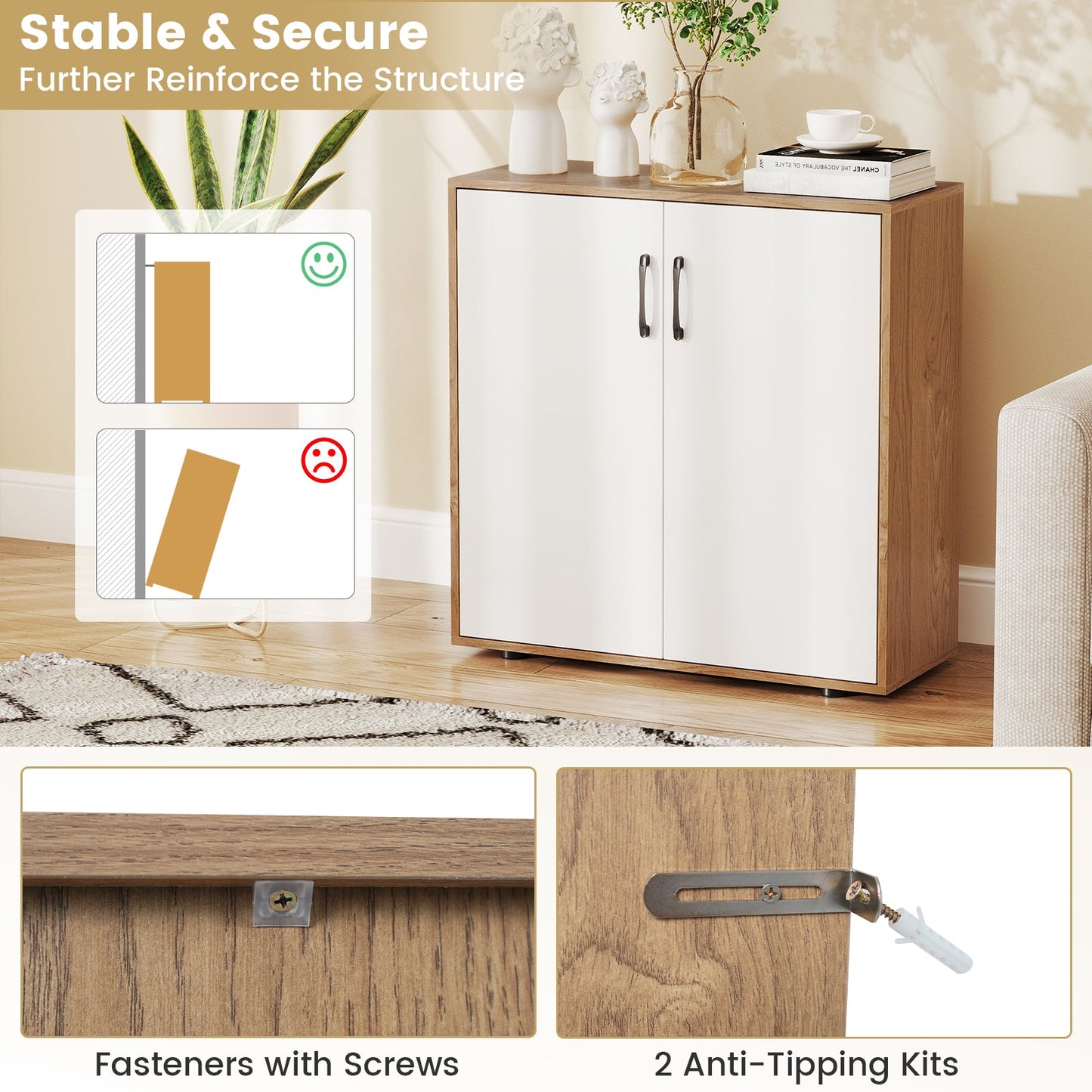 2-Door Storage Cabinet, Credenza Buffet Cabinet with 5-Postition Adjustable Shelf