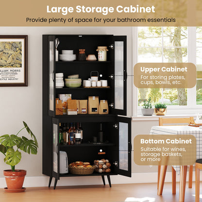 Kitchen Pantry Cabinet, 179 cm Tall Cupboard w/ 4 Transparent Doors, Adjustable Shelf