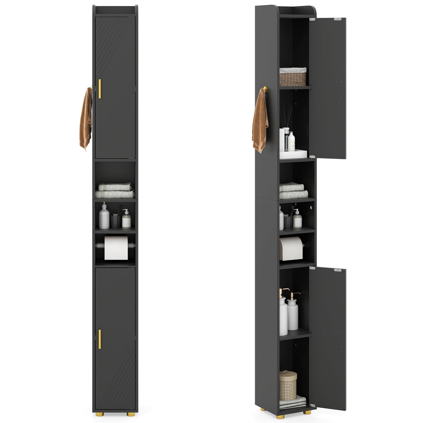 179 cm Tall Bathroom Cabinet, Narrow Storage Organizer with 2 Doors