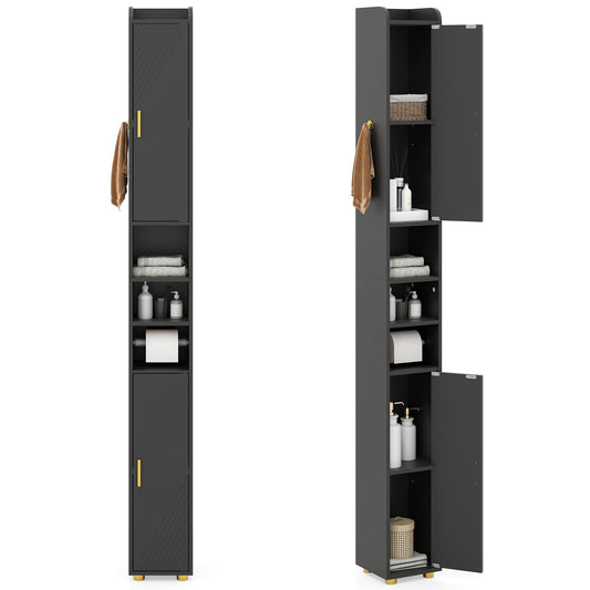 179 cm Tall Bathroom Cabinet, Narrow Storage Organizer with 2 Doors