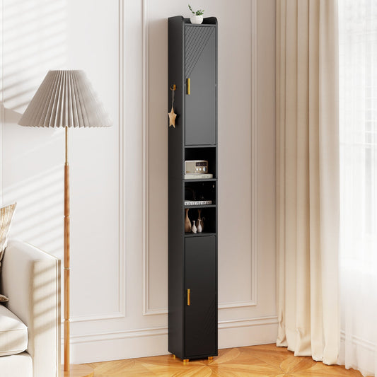 179 cm Tall Bathroom Cabinet, Narrow Storage Organizer with 2 Doors