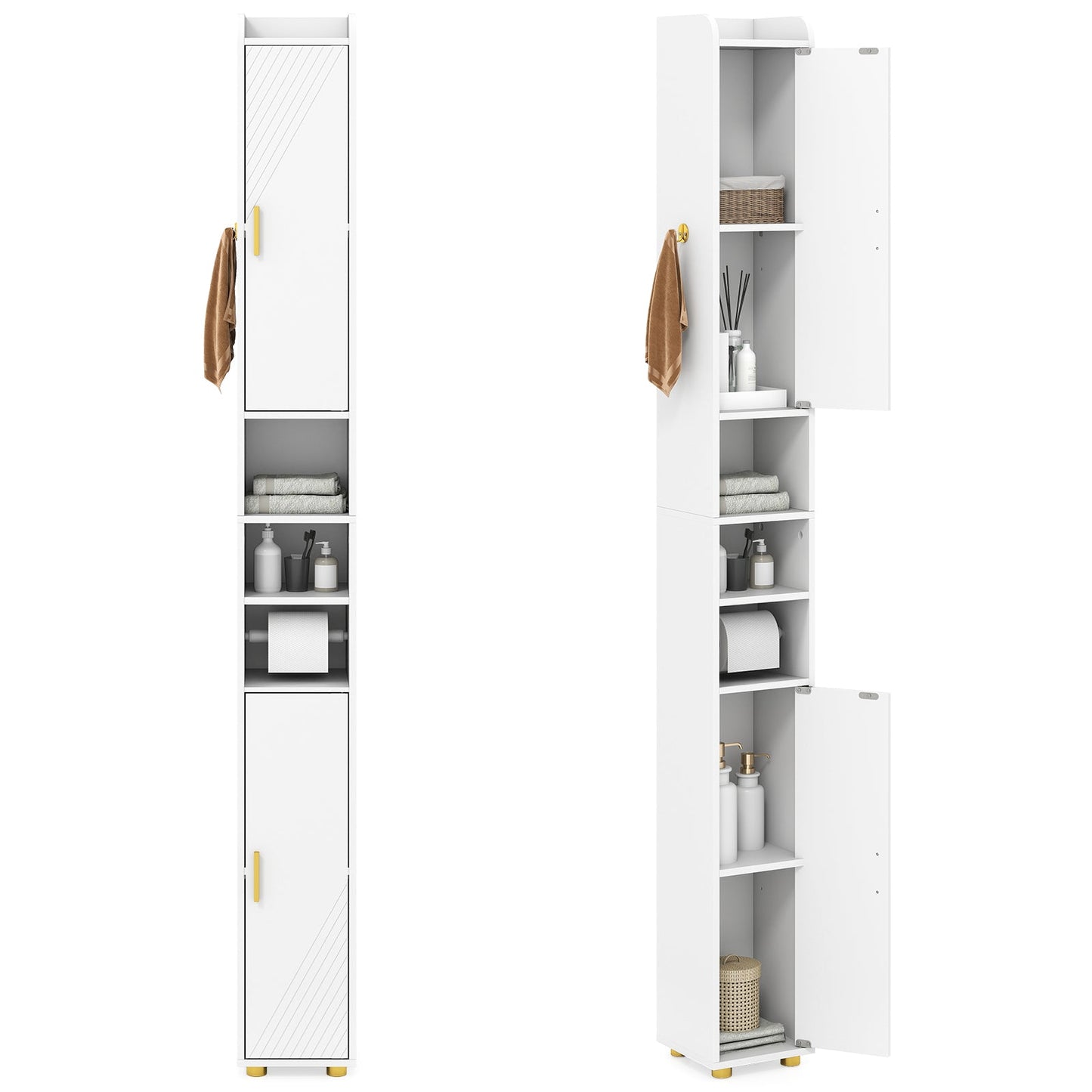 179 cm Tall Bathroom Cabinet, Narrow Storage Organizer with 2 Doors