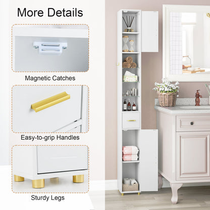 181 cm Tall Bathroom Cabinet, Narrow Storage Organizer w/ 3 Doors & Adjustable Shelves