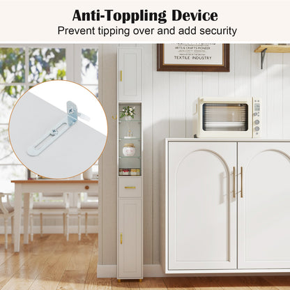 181 cm Tall Bathroom Cabinet, Narrow Storage Organizer w/ 3 Doors & Adjustable Shelves