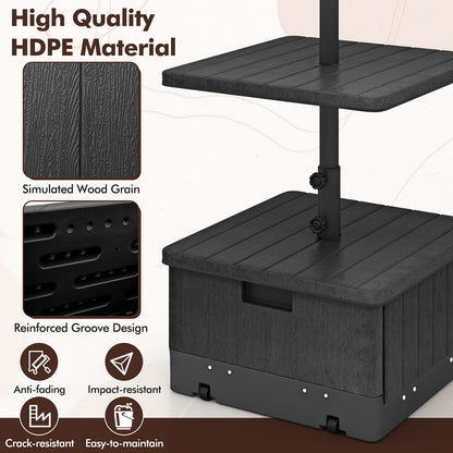 80kg Outdoor Fillable Umbrella Base w/ Table Tray, Weighted Bag, Wheel, Handle
