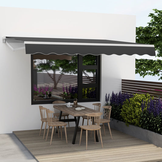 4 x 2.5 m Retractable Awning, Patio Sunshade Shelter with Manual Hand Crank & Heavy-Duty Aluminum Frame