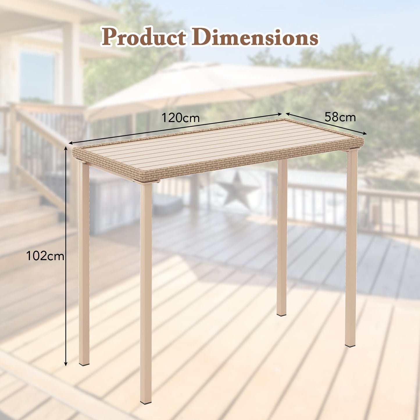 120 cm Outdoor Counter Height Table, for Backyard, Poolside, Balcony, Lawn