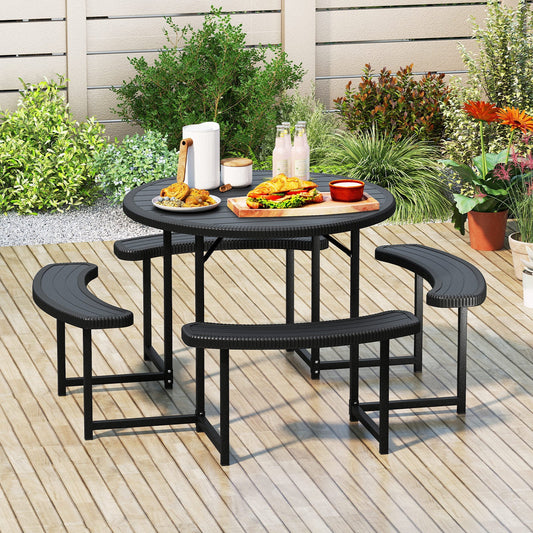 Round Picnic Table Bench Set, Outdoor Circular Picnic Table with 4 Benches