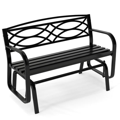 Patio Rocking Loveseat Chair with Metal Frame, Armrests, Geometric Backrest and Slatted Seat for Porch