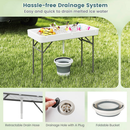 4 FT Folding Ice Table, Portable Outdoor Cooler Table with Drain