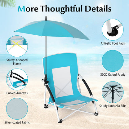 Beach Umbrella Chair for Adults, Foldable Low Seat Camping Chair