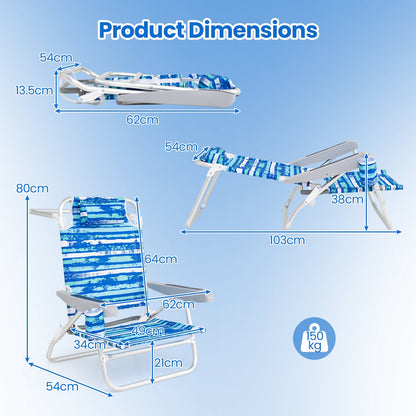 2 Pack Folding Beach Chair, Lightweight Lay Flat Lounge Chair