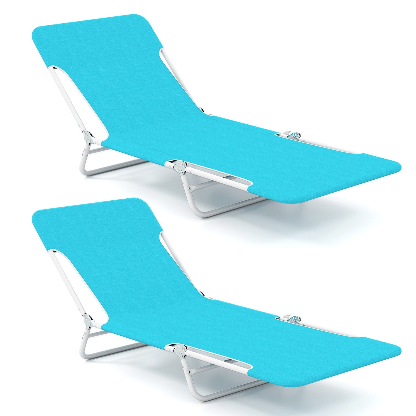 2 Pieces Outdoor Folding Chaise Lounge with Carry Strap & Metal Frame
