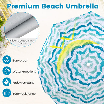 4 Pieces Beach Umbrella Set w/ 2 Foldable Chairs & Picnic Blanket