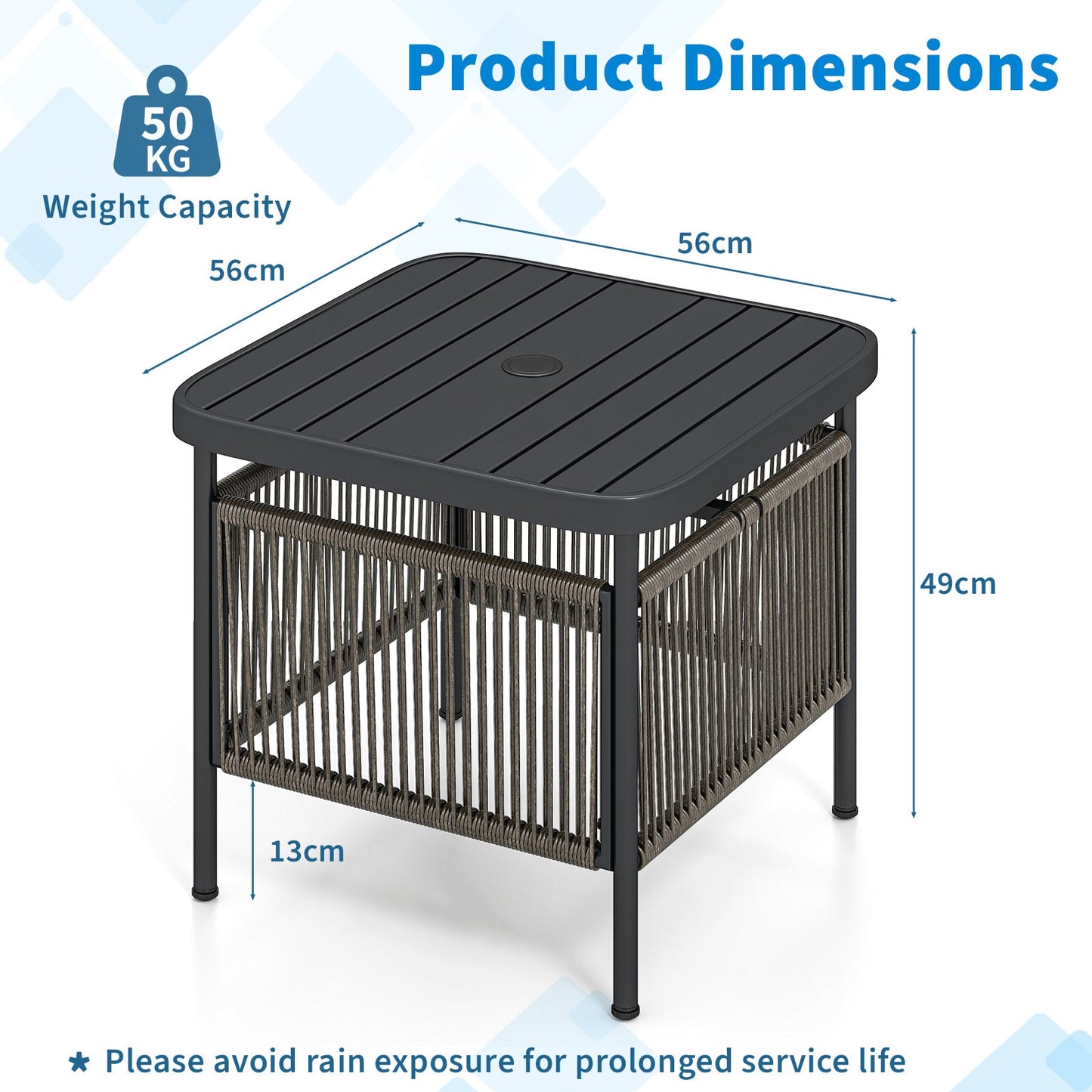 Outdoor PE Rattan Side Table with 4 cm Umbrella Hole