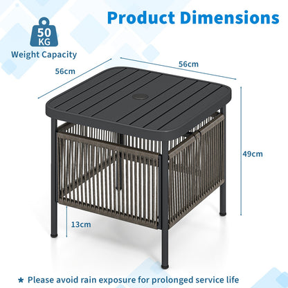 Outdoor PE Rattan Side Table with 4 cm Umbrella Hole
