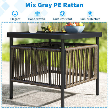 Outdoor PE Rattan Side Table with 4 cm Umbrella Hole
