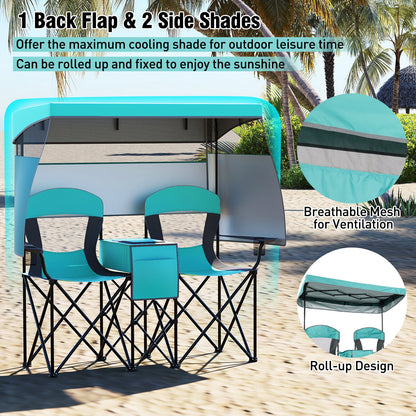 Double Beach Chair w/ Adjustable Canopy, 3 -Side Shading Curtains