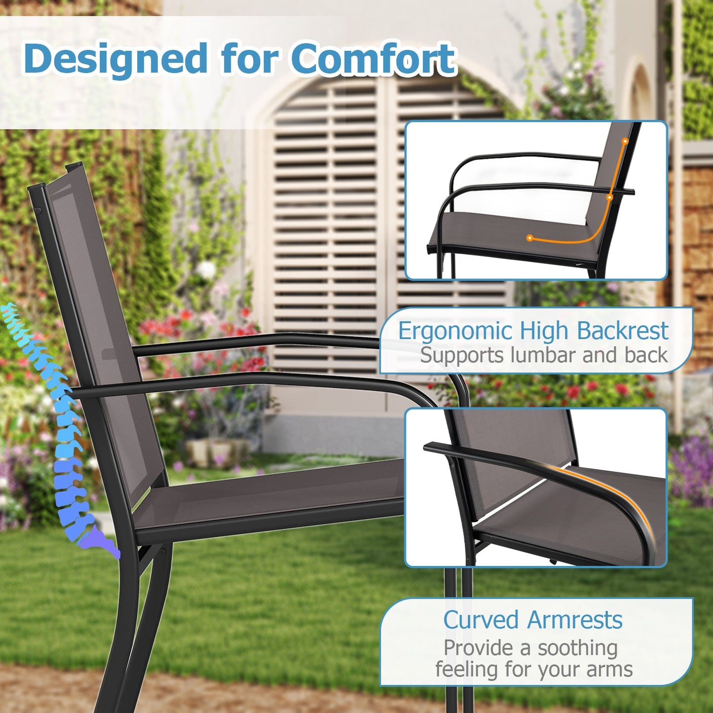 Outdoor Dining Chairs Set of 2 with Breathable Fabric
