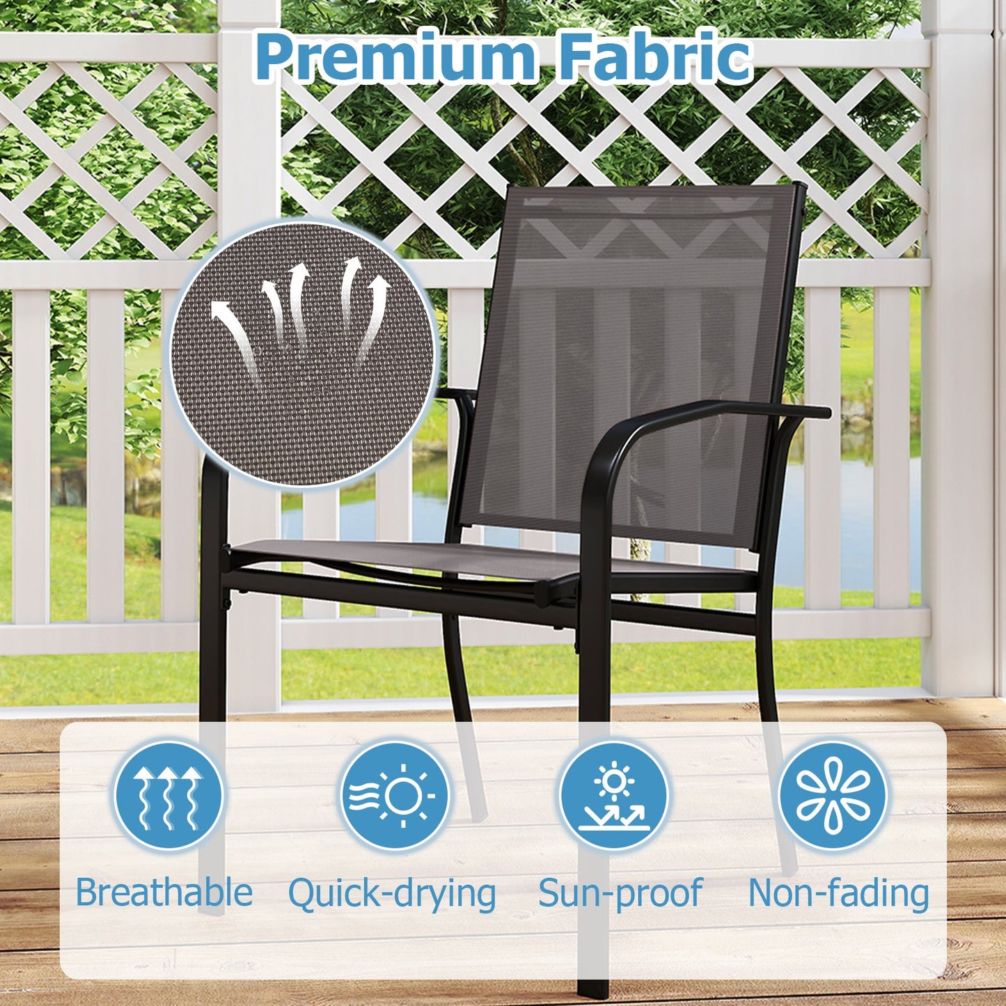 Outdoor Dining Chairs Set of 2 with Breathable Fabric