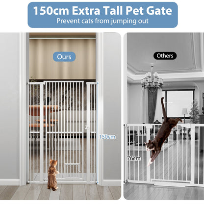 150 cm/171 cm Extra Tall Pet Gate, Heavy-Duty Metal Cat Gate w/ 77 cm-104 cm Wide Opening