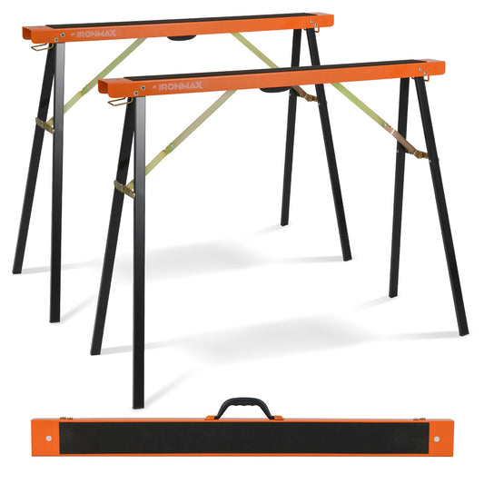 2-Pack Portable Sawhorses, Heavy-Duty Galvanized Metal Power Tool Stand