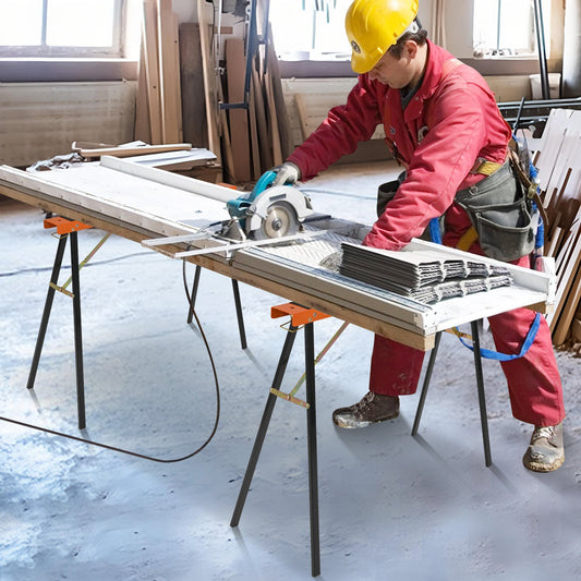 2-Pack Portable Sawhorses, Heavy-Duty Galvanized Metal Power Tool Stand