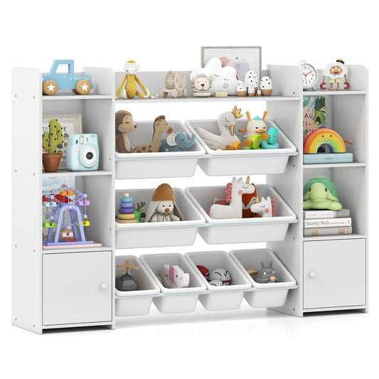 Kids Toy Storage Organizer Shelf, 4-Tier Large Storage Cabinet with 6 Cubbies & 8 Removable Bins