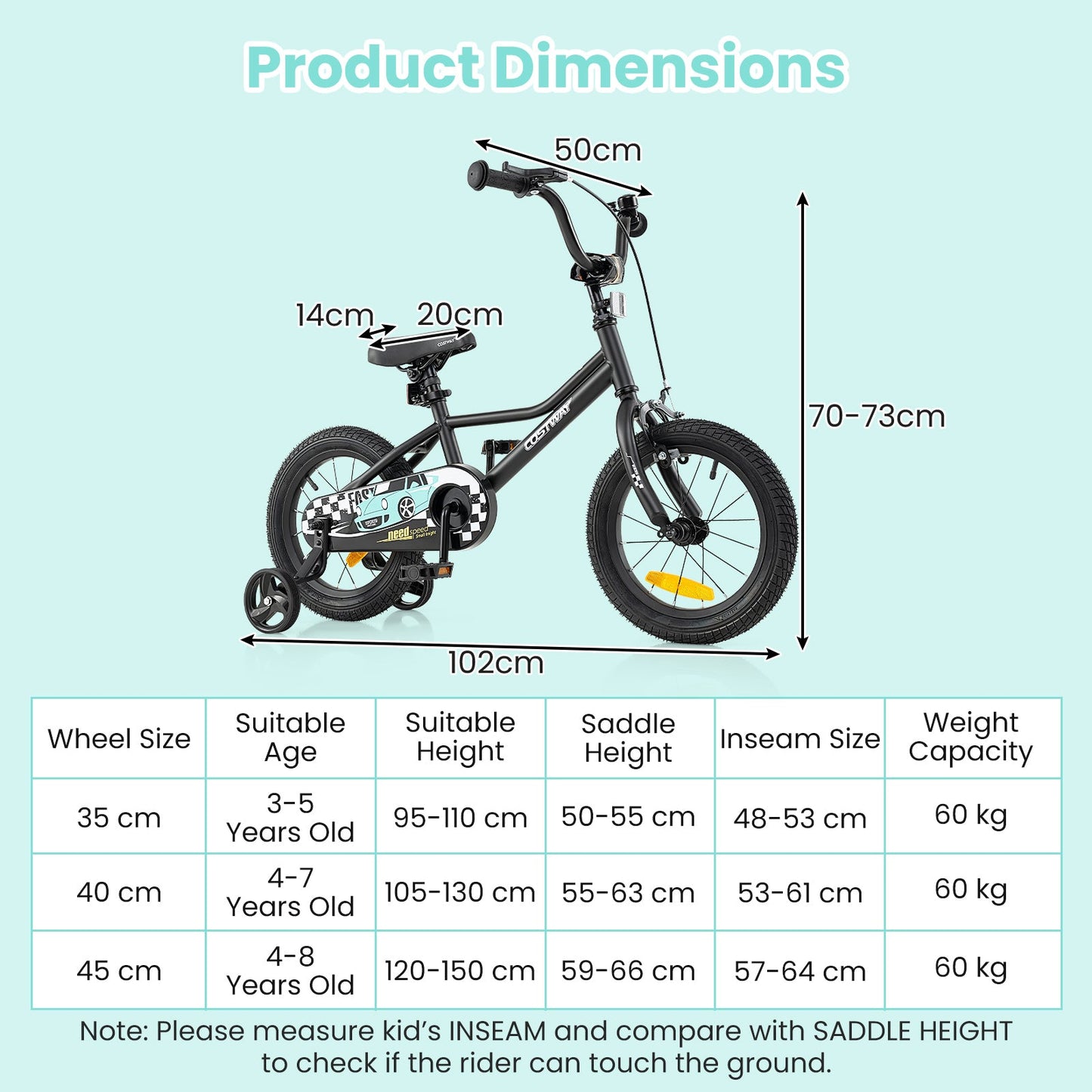 14/16/18-Inch Children Bicycle with Removable Training Wheels
