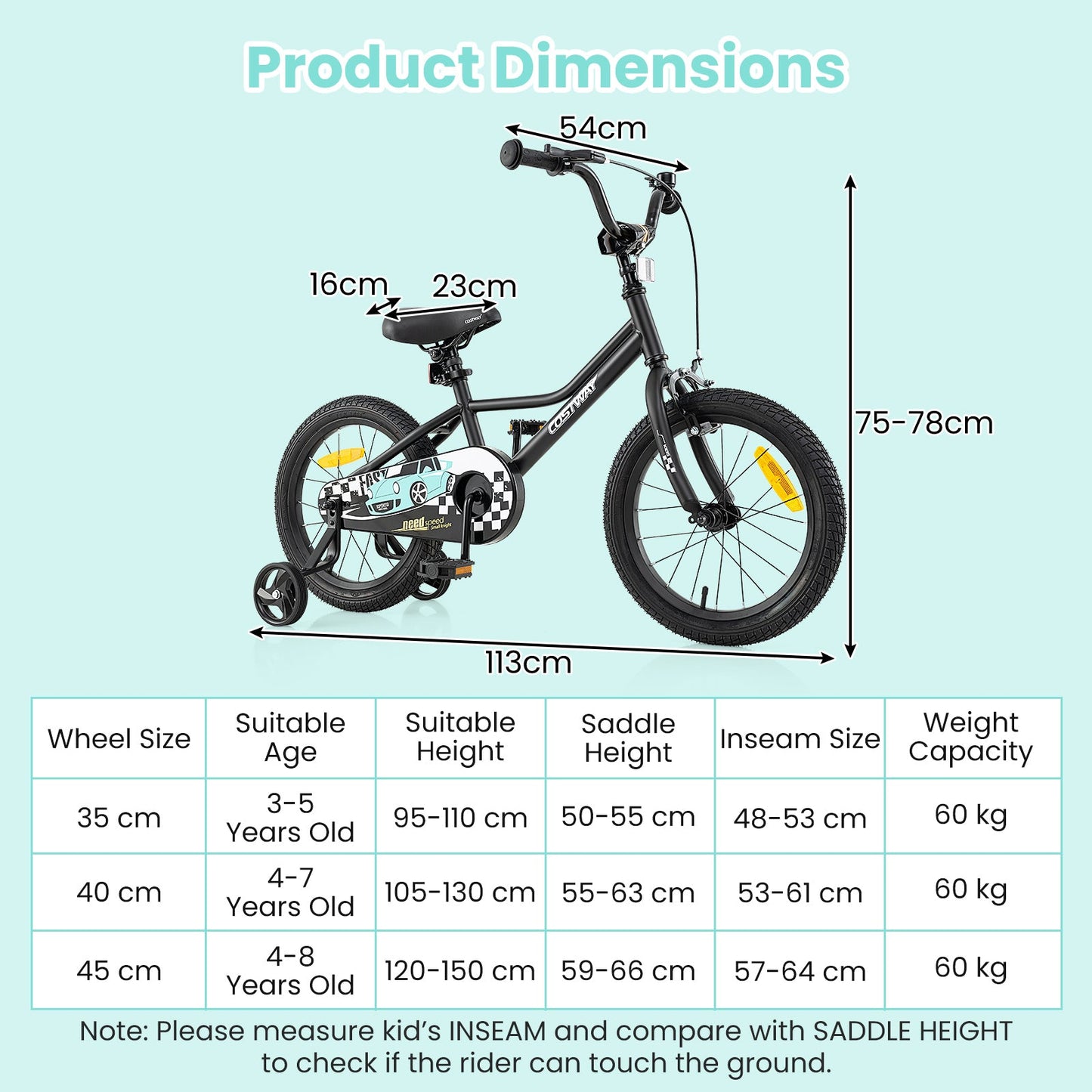14/16/18-Inch Children Bicycle with Removable Training Wheels
