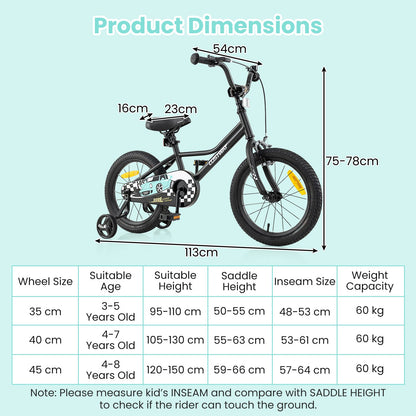 14/16/18-Inch Children Bicycle with Removable Training Wheels