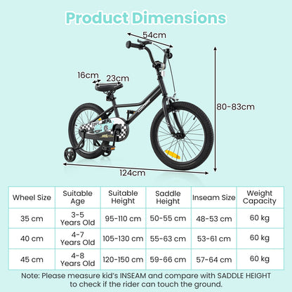 14/16/18-Inch Children Bicycle with Removable Training Wheels
