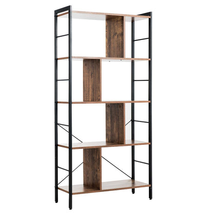 Giantex 5-Tier Bookshelf, Industrial Style Bookcase with Metal Frame, Free Standing Storage Display Shelves