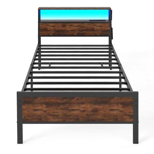 Single Size LED Bed Frame with Charging Station