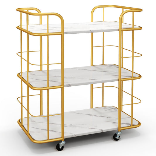 Giantex Gold Bar Cart, Home Island Service Cart, 3 Tier Storage Shelves