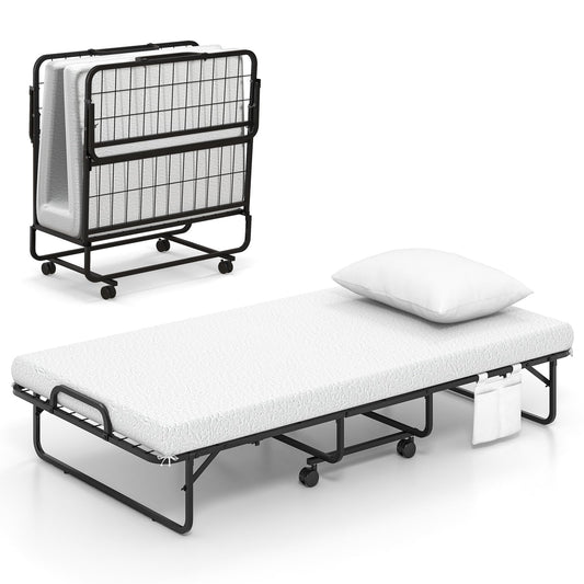 Single Size Folding Bed with Memory Foam Mattress & Pillow