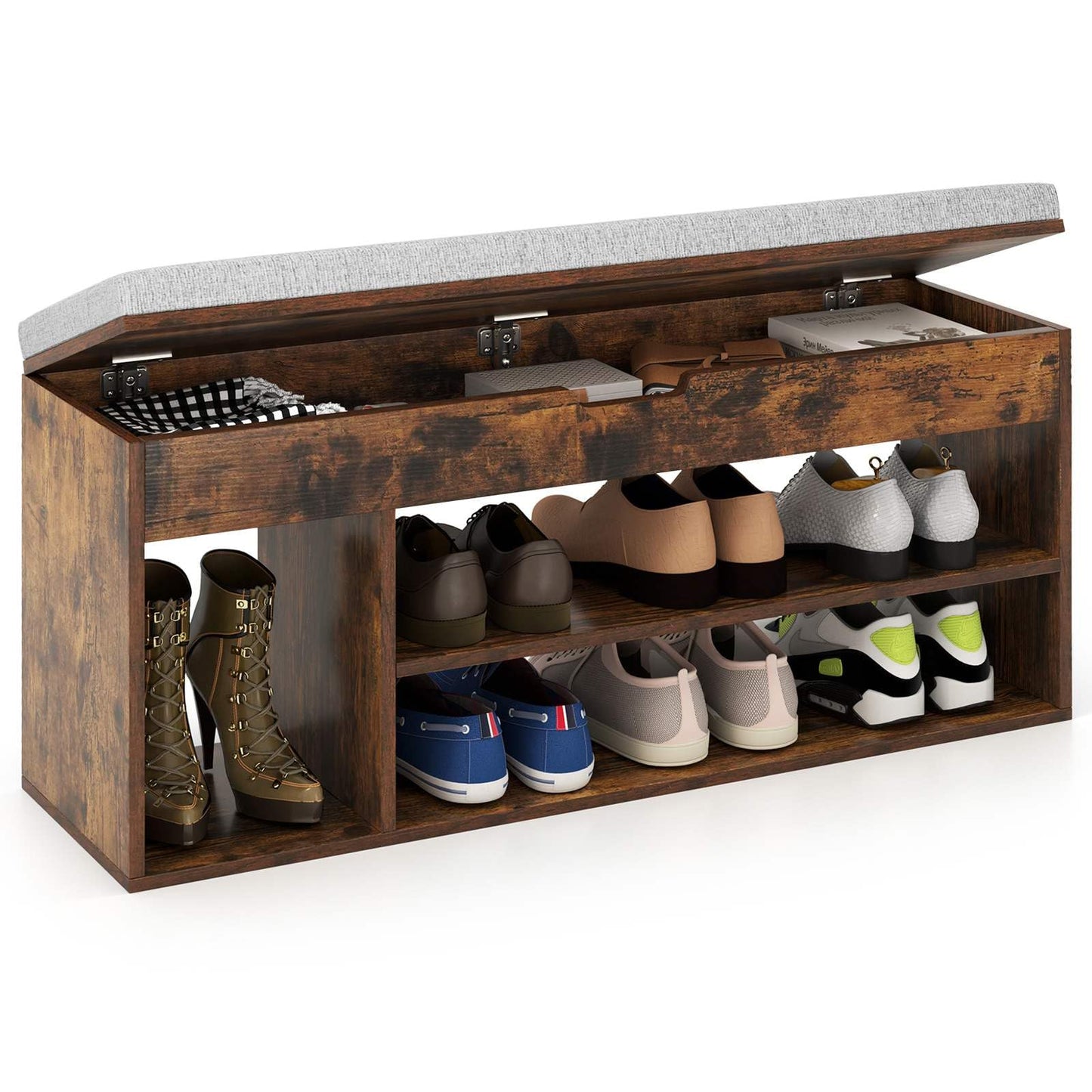 Shoe Bench w/Padded Seat, Shoes Rack w/Hidden Storage