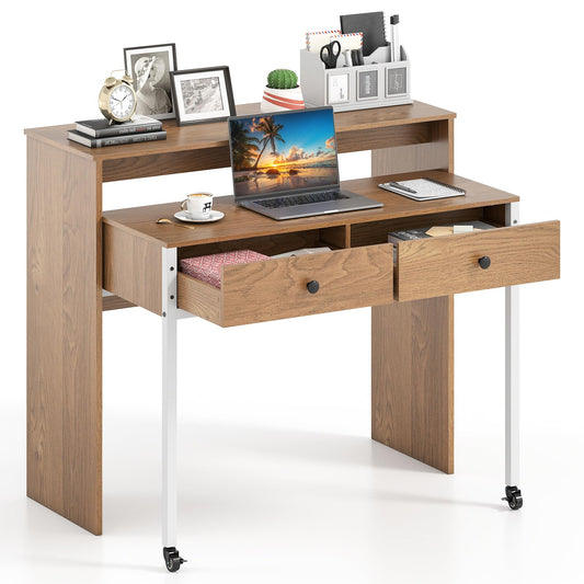 100 cm Expandable Rolling Computer Desk with Monitor Shelf