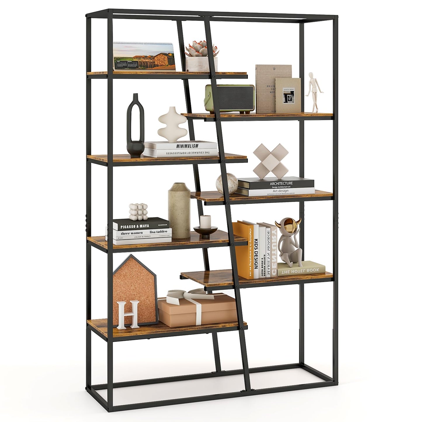 180 cm Tall Bookshelf, 7-Tier Industrial Etagere Bookcase