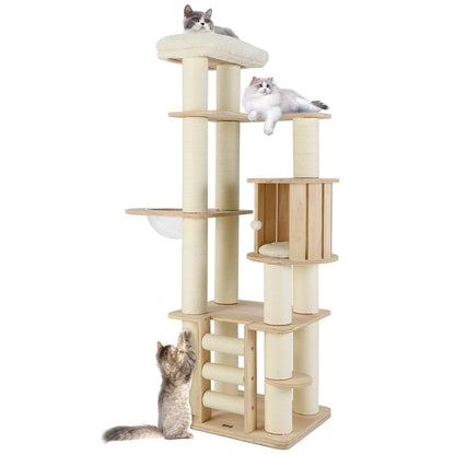 180cm Tall Wooden Cat Tree w/Cozy Perch, Condo, Space Capsule