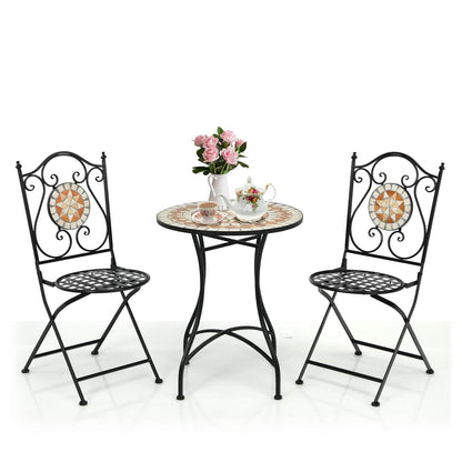 3 Piece Patio Bistro Set, Mosaic Pattern Metal Dining Set