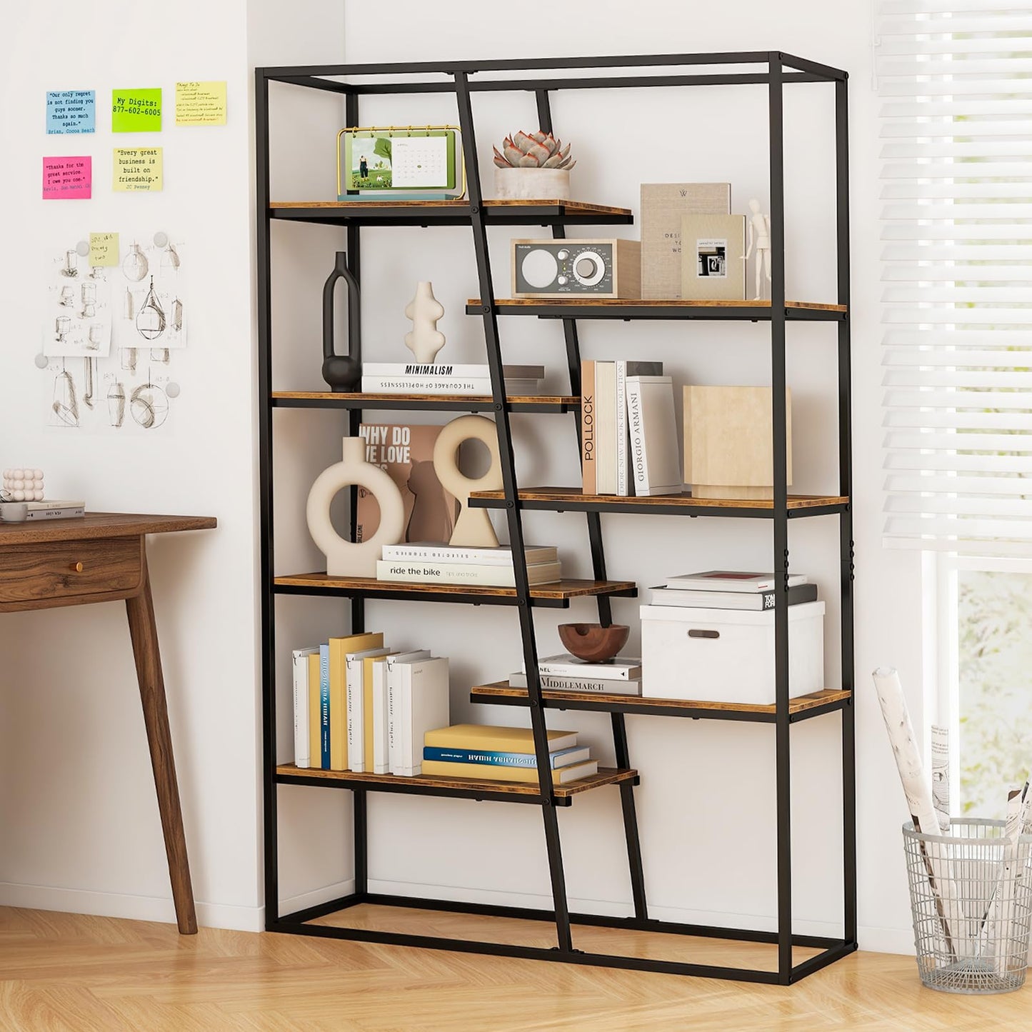 180 cm Tall Bookshelf, 7-Tier Industrial Etagere Bookcase