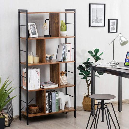 Giantex 5-Tier Bookshelf, Industrial Style Bookcase with Metal Frame, Free Standing Storage Display Shelves
