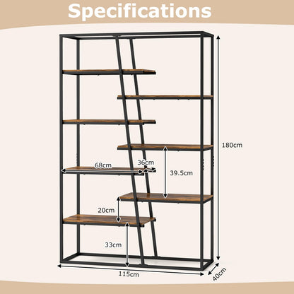 180 cm Tall Bookshelf, 7-Tier Industrial Etagere Bookcase