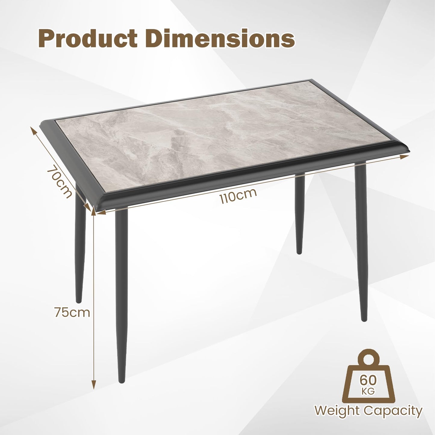 Sintered Stone Dining Table, Rectangular Kitchen Table w/Metal Frame