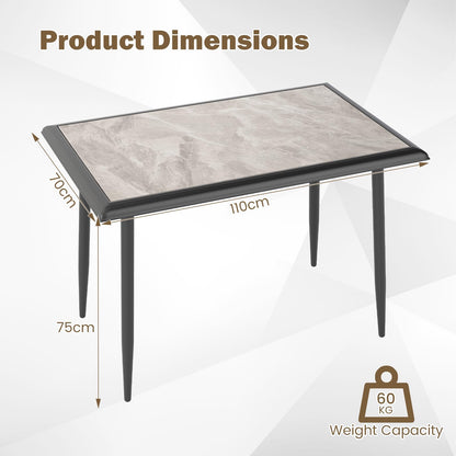 Sintered Stone Dining Table, Rectangular Kitchen Table w/Metal Frame